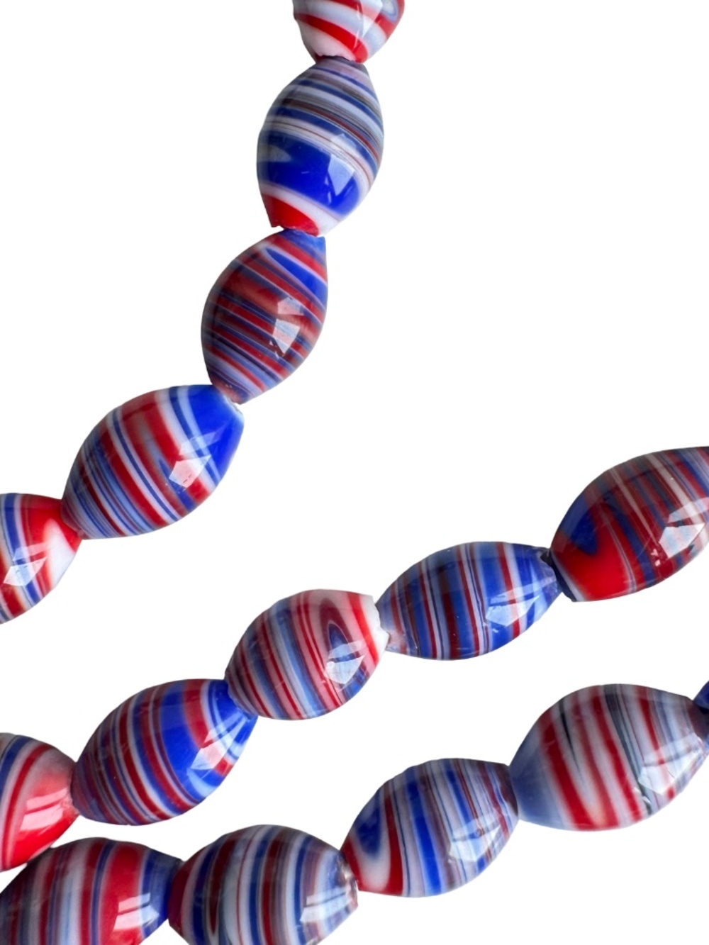 Vintage Striped Porcelain Bead Necklace Red White Blue Boho Festival Accessory - Picture 7 of 16